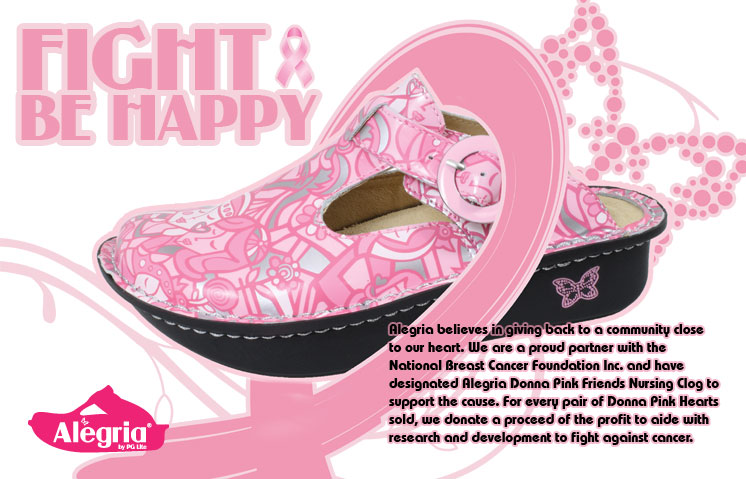 National Breast Cancer Foundation NBCF Alegria Shoes Donna Pink Friends Nursing Clog 
